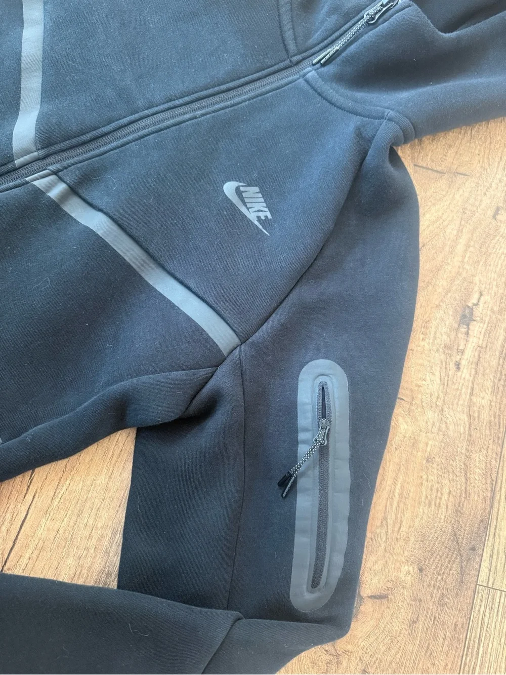 Nike Tech Black Hooded Zip-Up Fleece Jacket